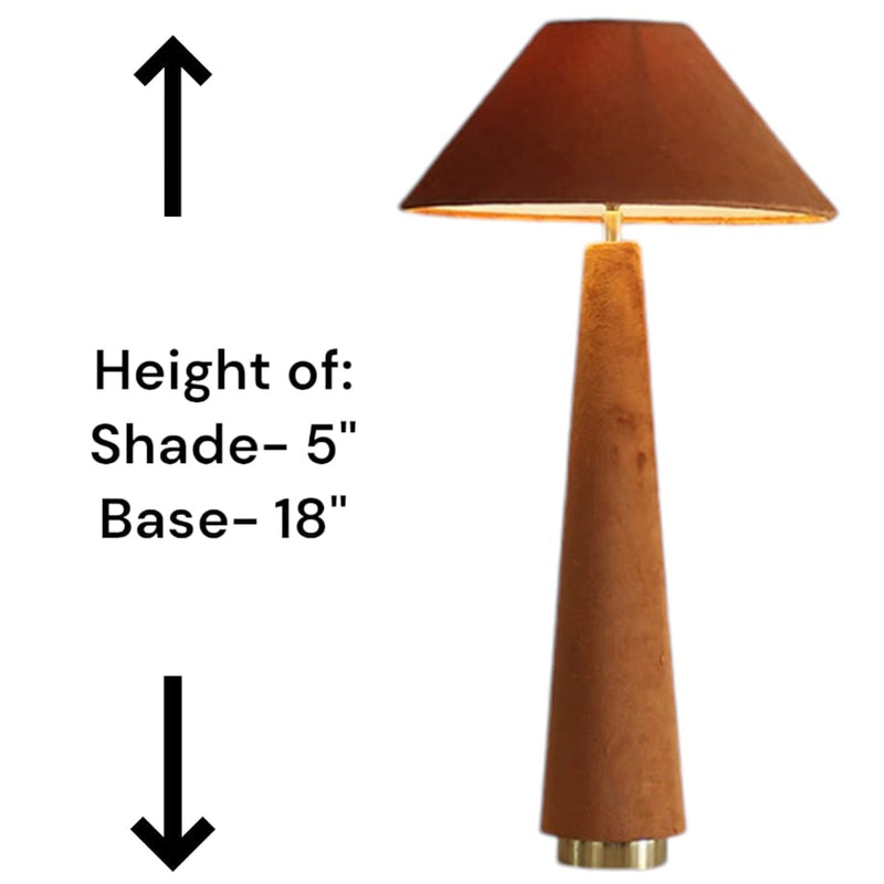 An orange velvet lamp against a white background with dimensions mentioned on the image.