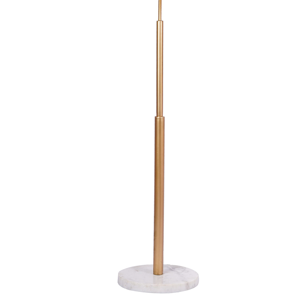 A plain background image of the lower section of a tall metallic floor lamp's main rod and the marble base.