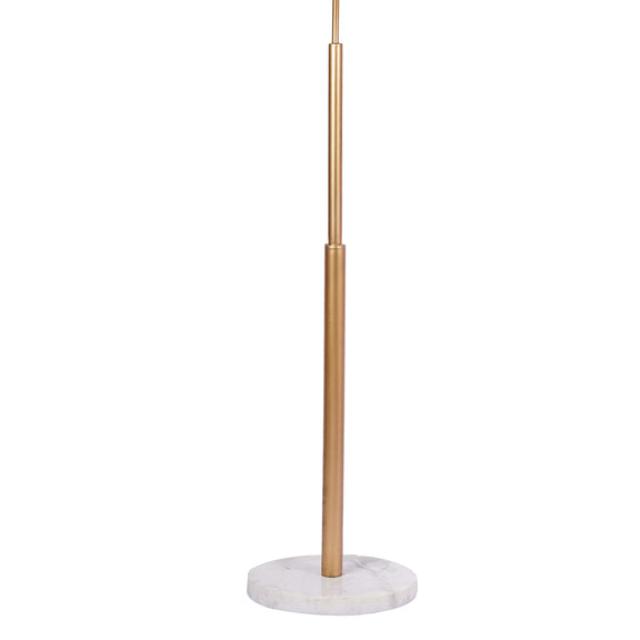 A plain background image of the lower section of a tall metallic floor lamp's main rod and the marble base.