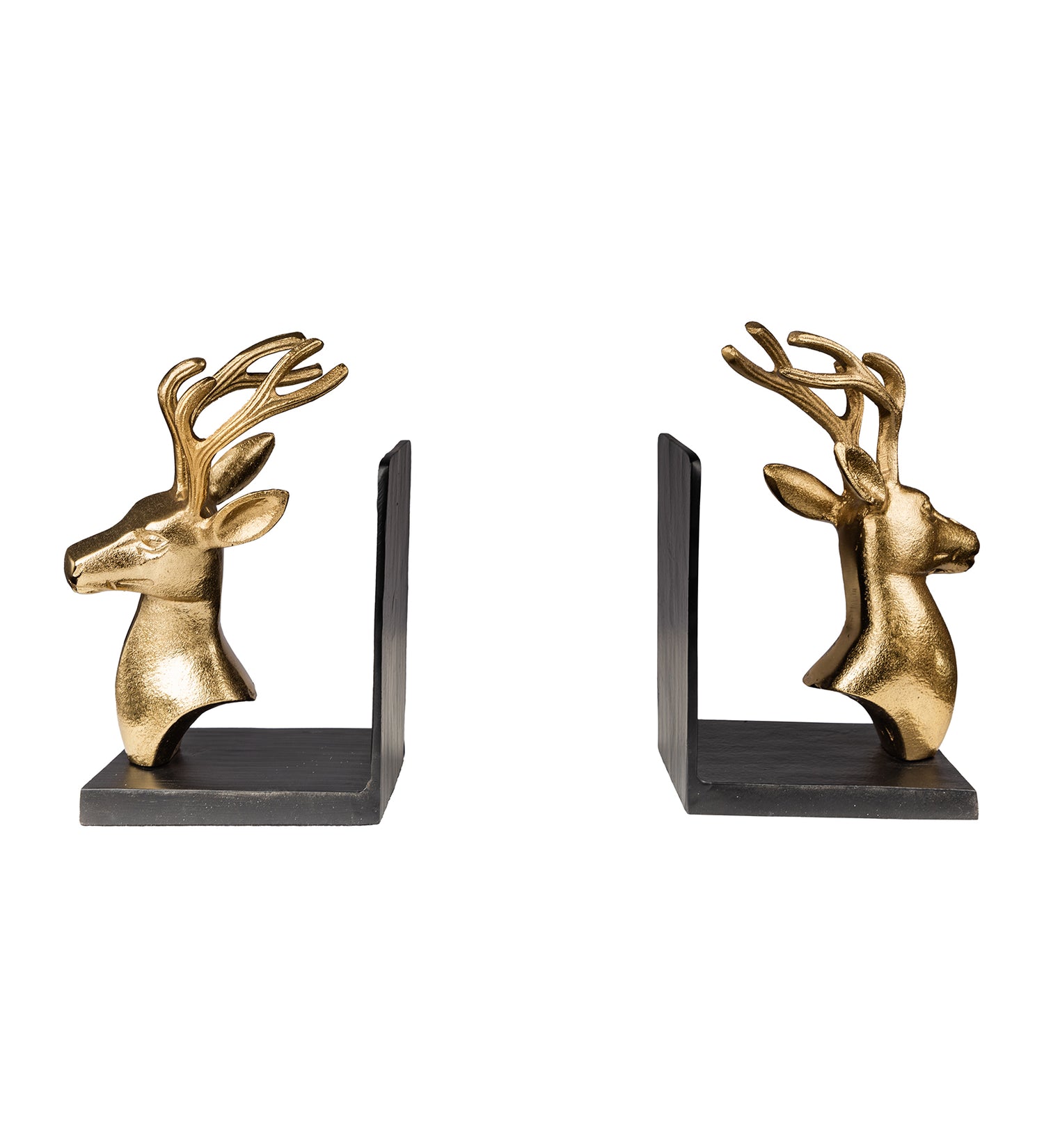 Bookends set in design of a deer head with big antlers in a plain white background.