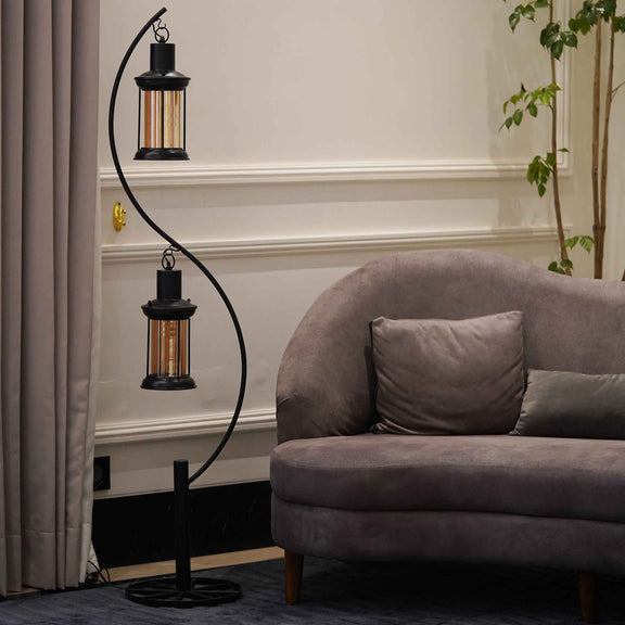 double lantern curved design floor lamp