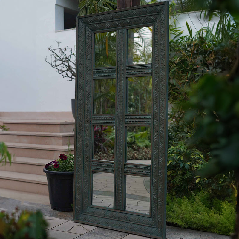 Full length floor mirror in antique door design side view