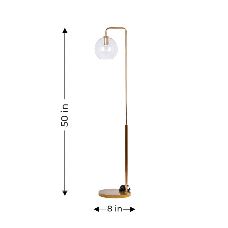 Tall  and thin metallic floor lamp with a glass orb