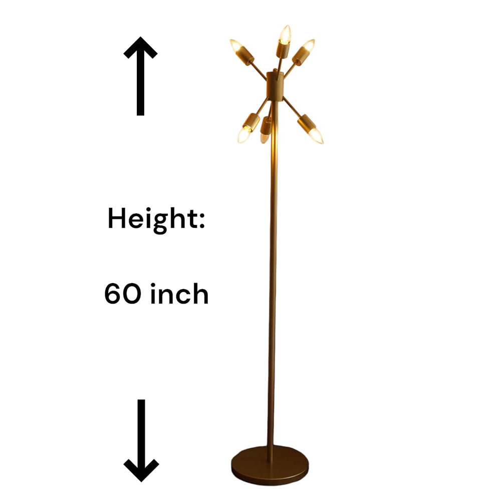 Tall golden floor lamp for home decor with product dimensions shown on the image.