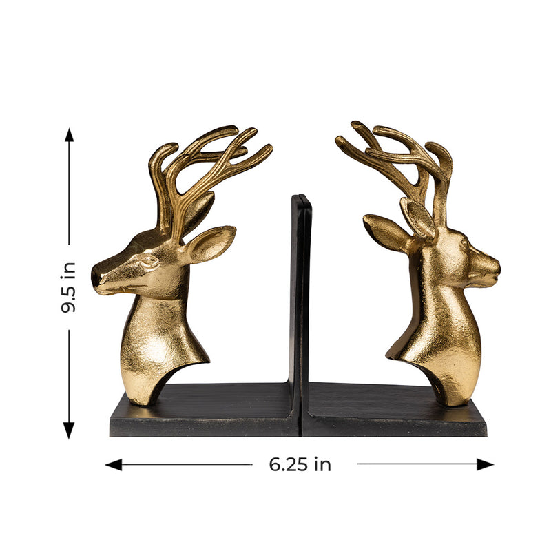 Bookends set in design of a deer head with big antlers in a plain white background.